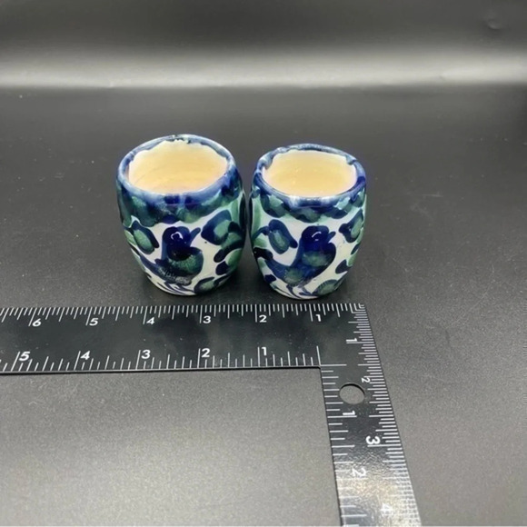 TALAVERA Mezcal Shot Glass Set of 2 Bird Blue Motif - Picture 3 of 7